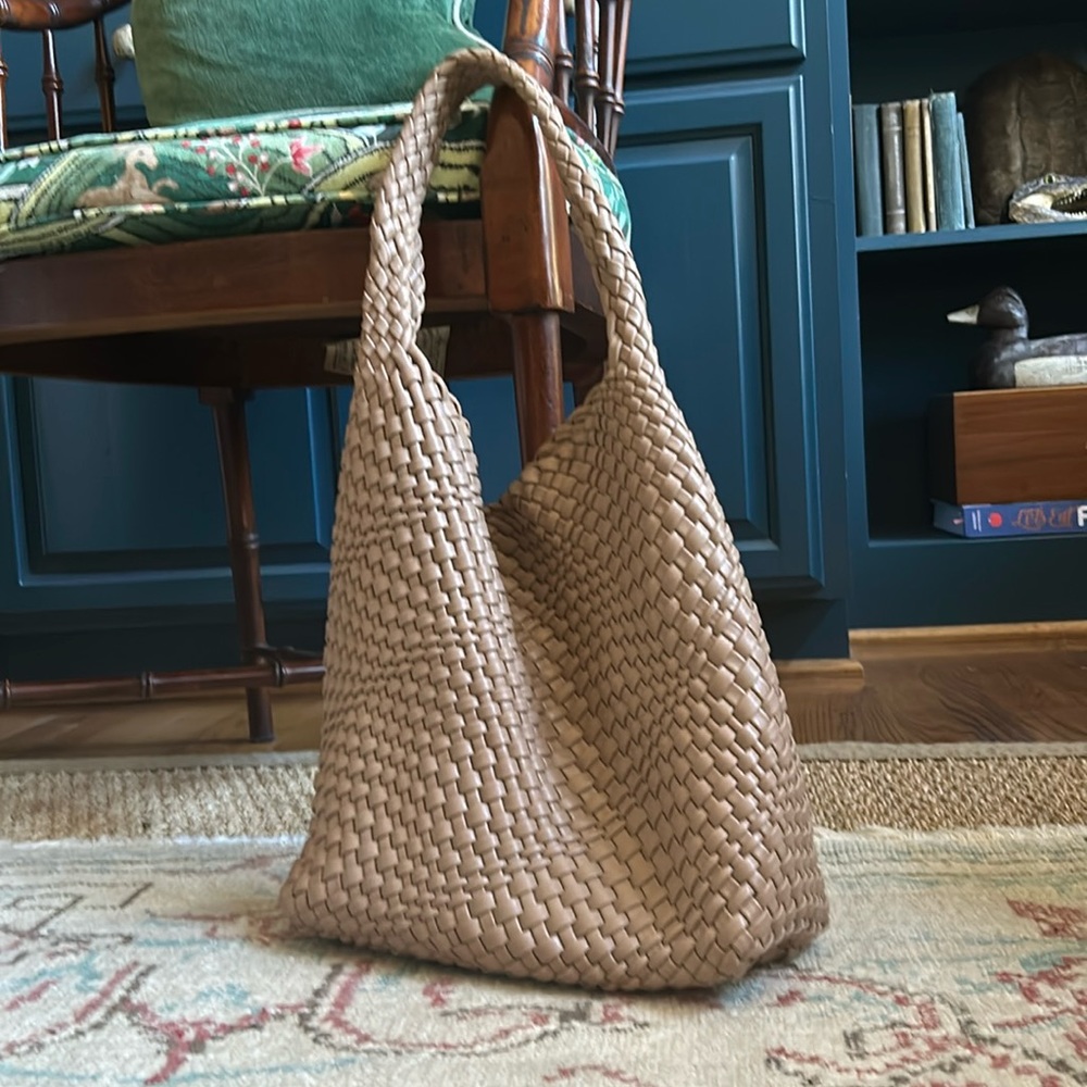 Melie bianco brown vegan leather woven tote